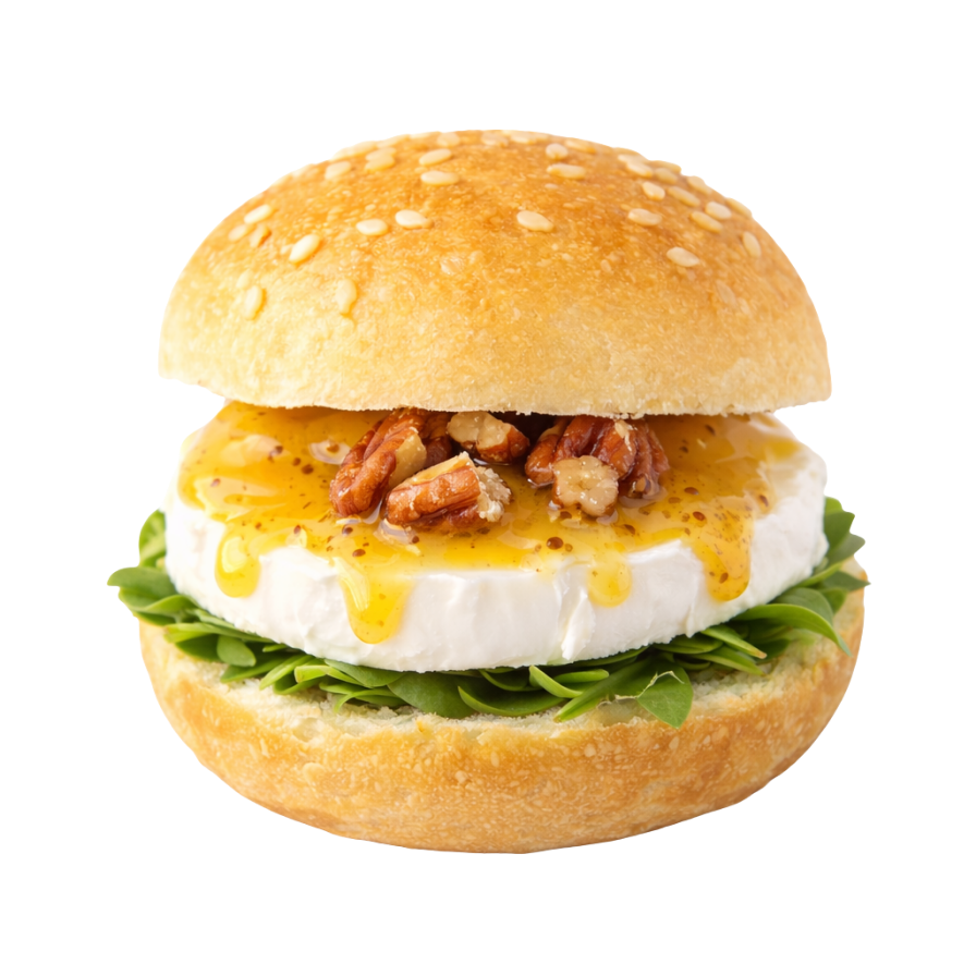 5 mini burgers chèvre, miel, moutarde & noix de pécan