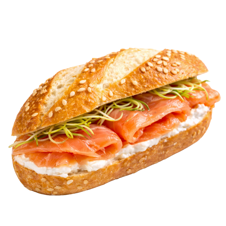 5 mini moricettes saumon fumé, cream cheese, aneth & pousses de poireaux