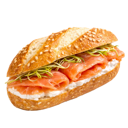 5 mini moricettes saumon fumé, cream cheese, aneth & pousses de poireaux